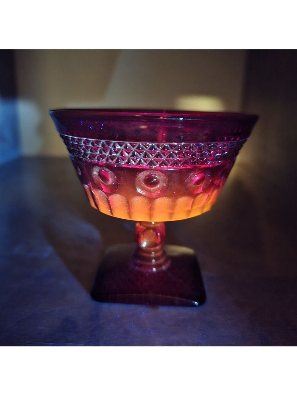 Cadmium Ruby (Amberina) Sherbet OR Coupe Glass Glows Under UV Beautiful!